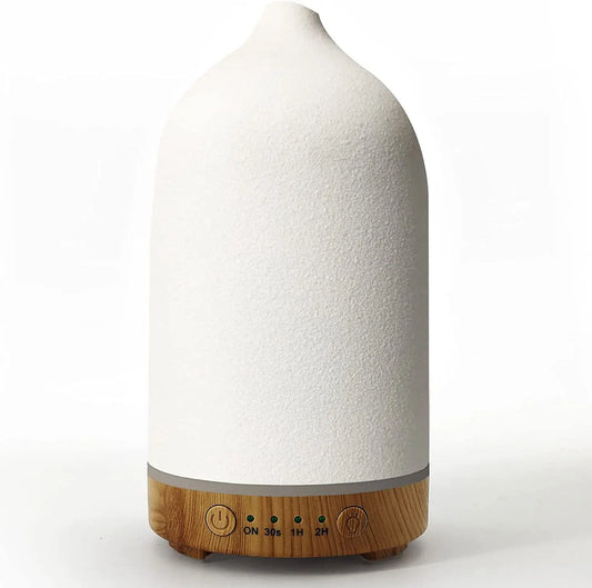 Diffuseur d'huiles essentielles en céramique, humidificateur ultrasonique d'aromathérapie avec 7 lumières LED de couleur et minuterie d'arrêt automatique (1 h, 3 h, 6 h).