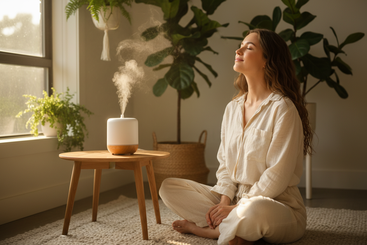 fait moi une image attirante pour une boutique en ligne de diffuseur dhile essentielle je veux qui est un humain